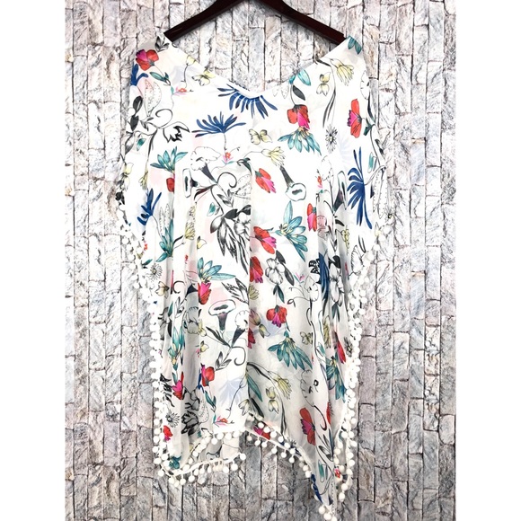 Swim cover Up White Floral Kimono Tunic - Picture 2 of 3